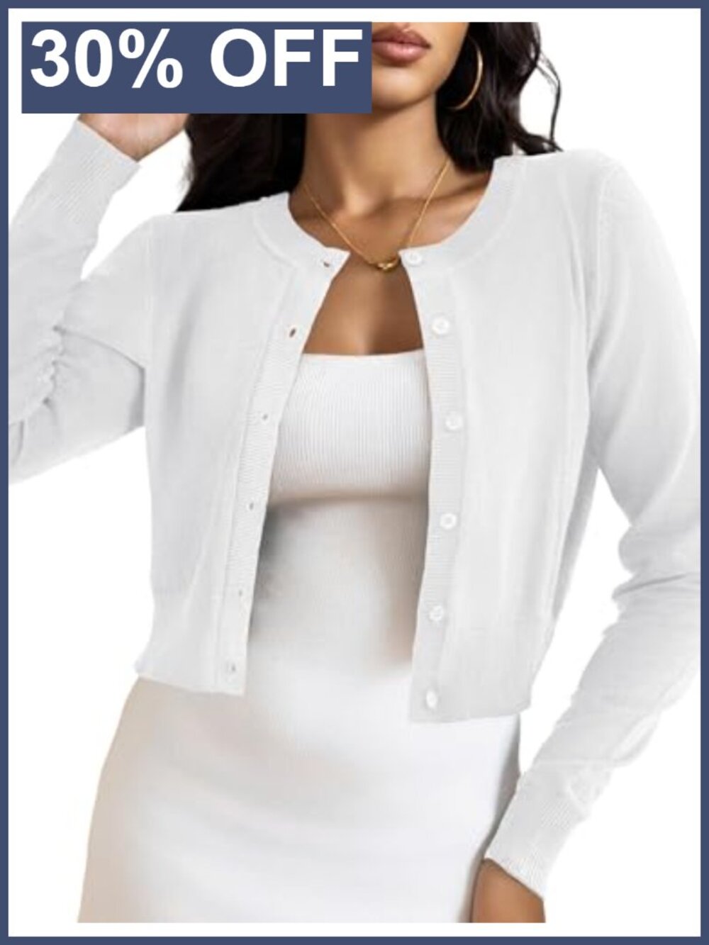 Women's Cropped Cardigan Bolero Shrug Button Down Long Sleeve Knit